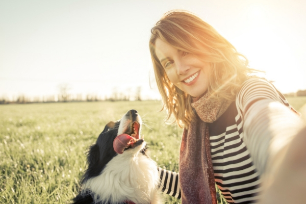 a woman and a dog at the field - BrokerCo will assist you in getting an insurance protection